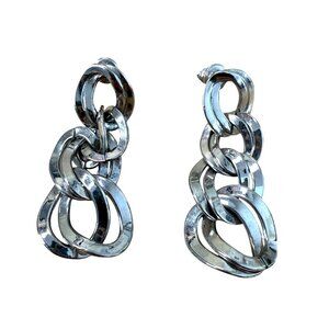 Monet Earrings Dangle Chain Link Silver Tone,  Chunky Interlocking Retro, Vin